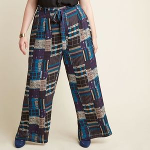 NWOT ModCloth Pocketed Wide Leg Pants Blue Plaid